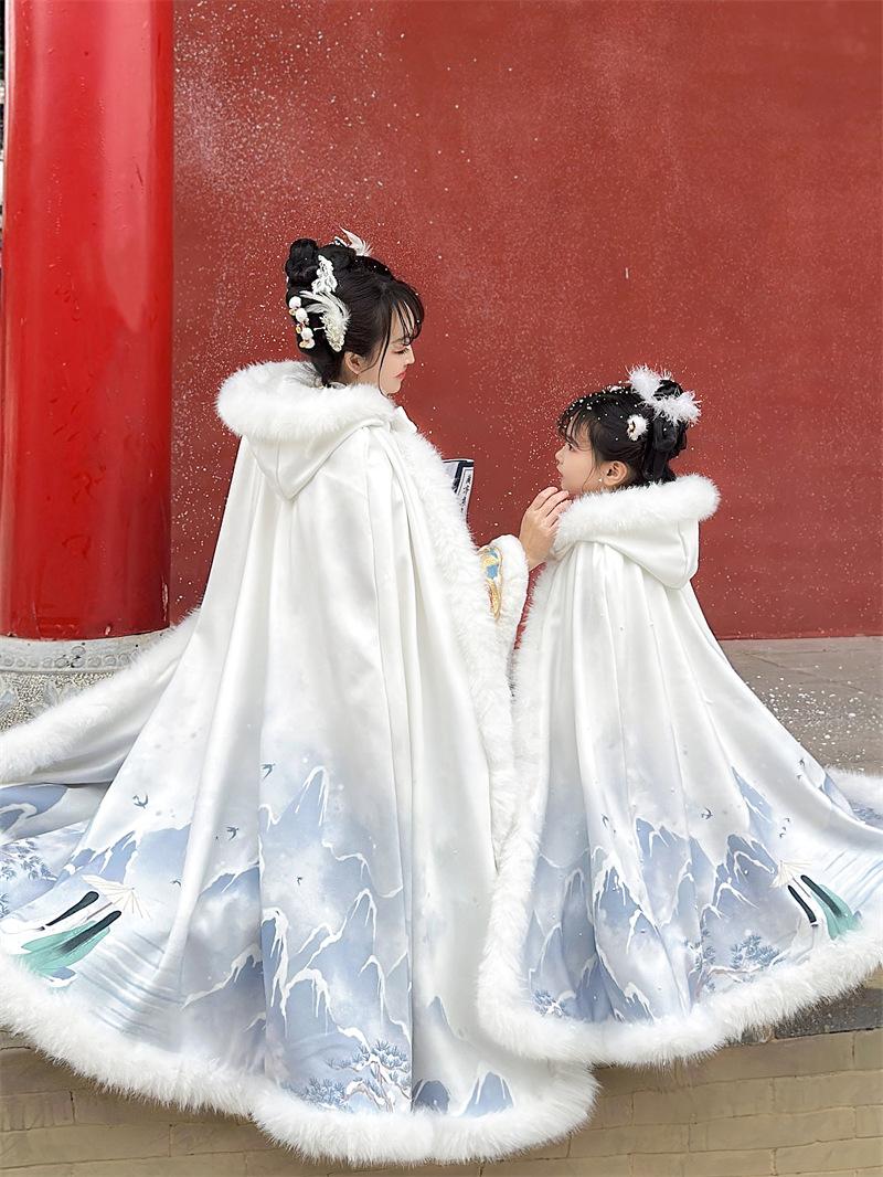 Yahanxuan Original Genuine {Qianshan Muxue} Cloak Autumn/Winter Hanfu Big Hair Collar Parent Child Little Girl Super Fairy