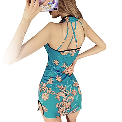 Vrouwen Sexy Cheongsam Jurk Satijn Chinese Qipao Traditionele Stijl Split Korte Jurk Lady Strakke Bloemen Bruidsjurk Uniform