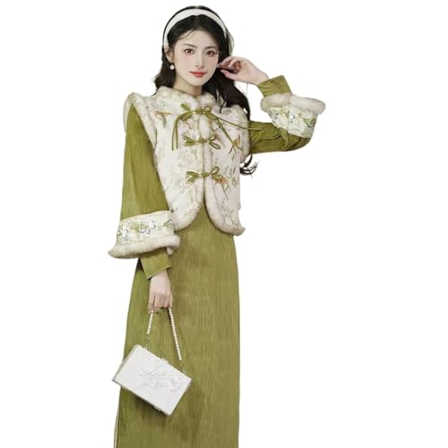 Sponsored Ad - NCDUANSAN Chinese Style Long Sleeved Thick Cheongsam, Spring and Autumn Women's Retro Embroidered Vest Long...