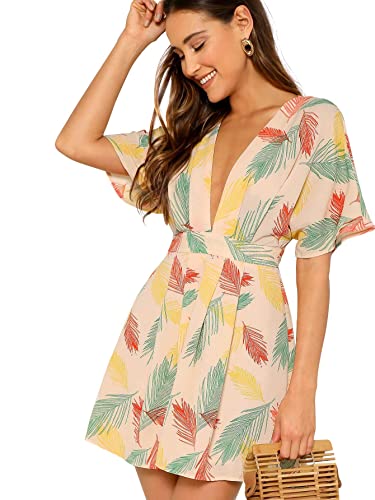 Sponsored Ad - Floerns Women's Tropical Floral Plunging V Neck Tie Open Back Summer Short Dress