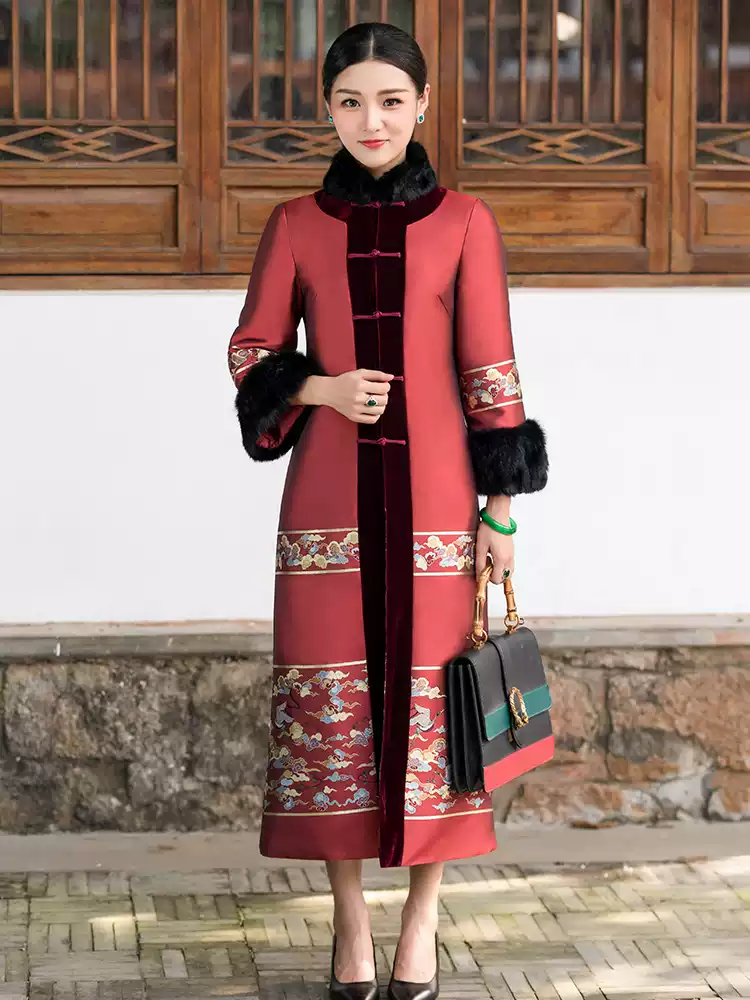 Chinese classic qipao jacket, winter mid length, daily Chinese style, thick cotton jacket, Tang style coat, women's windbreaker