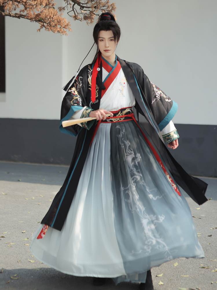 Original Hanfu men's Chinese style ancient costume Jin style waist length skirt Wei Jin style 2023 Spring new martial arts swordsman set