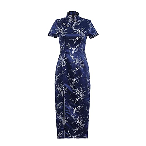 Shanghai Story Short Sleeve Long Qipao Brocade Chinese Traditional Cheongsam Dress for Womens