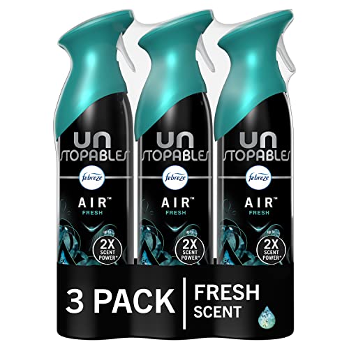 Febreze Air Mist Air Freshener Spray, Spray para combatir los olores en la habitación, Ambientadores de aire para el hogar y el baño y la cocina, Lata de aerosol, Aroma fresco inoperable, 8.8oz, 3 cuentas