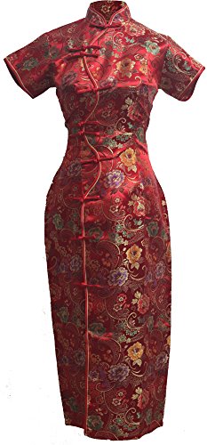 Anúncio patrocinado - 7Fairy Mulheres Vermelho Longo Chinês Floral Cheongsam Vestido Dez Botões