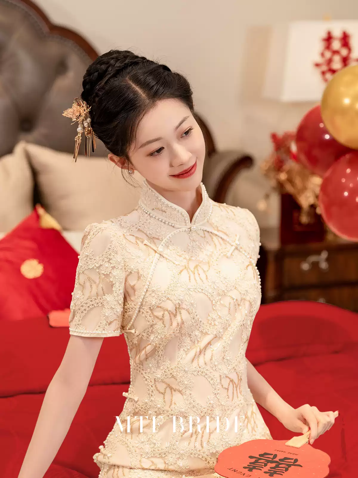 Man tingfang [si teng] nuevo cheongsam chino mujer verano joven novia vestido de brindis de bodas vestido de novia