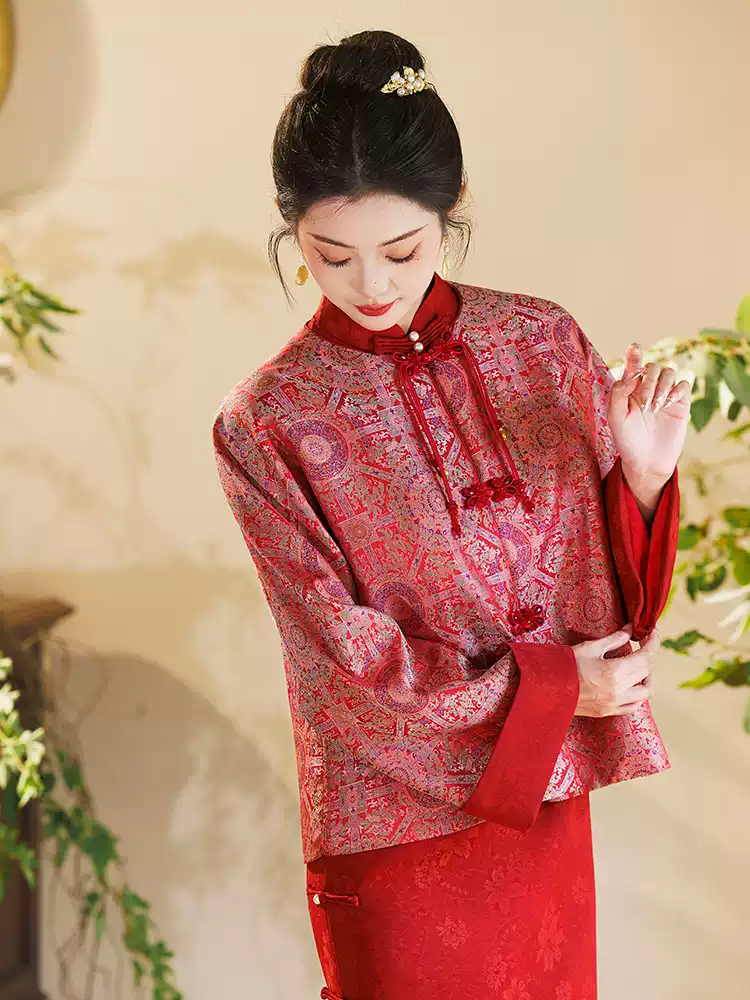 Huaxi Chinês Vermelho Cheongsam Feminino 2024 Novo Inverno Melhorado Vestido de Noivado Saia Toast Vestido Nupcial Luxo