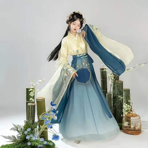 赞助商广告-中国汉服女式薄纱雪纺宽松十字领连衣裙古代传统服饰春节服装。。。