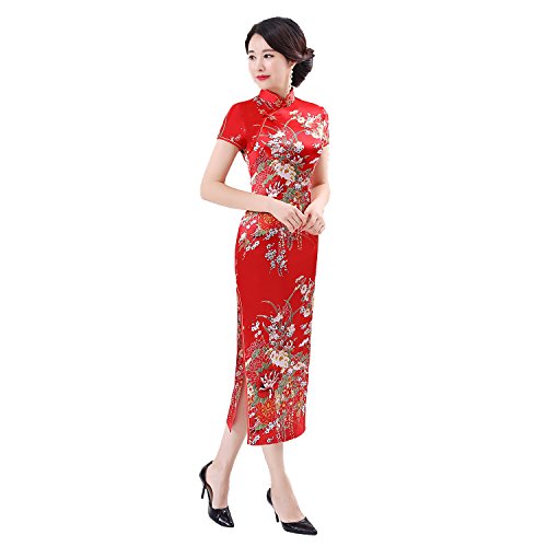 Historia de Shanghai vestido largo chino de seda falso cheongsam de flores femeninas cheongsam