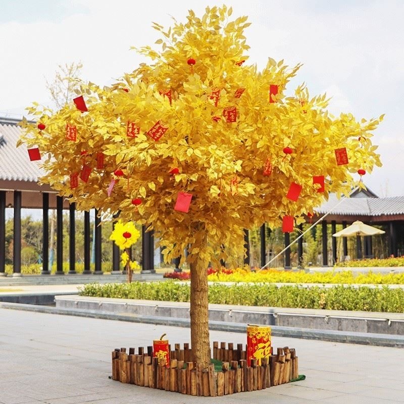 Simulated Golden Banyan Tree, Golden Leaf Money Tree, Fortune Tree Shopping Mall, Hotel Exhibition Hall Decoration, New Year's Prayer and Wishing, Safe Tree