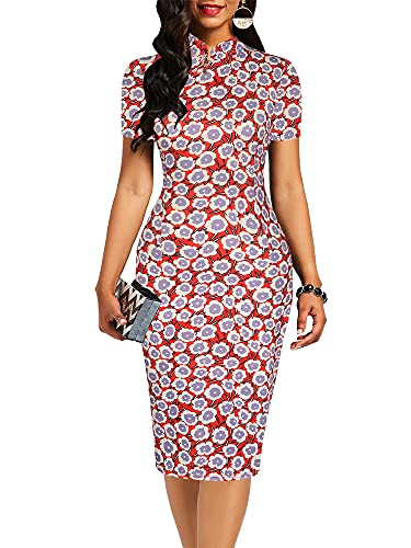 oxiuly Mulheres Vintage Floral Flare Party Wedding Stretch Bodycon Vestidos Casual Trabalho Lápis Vestido OX183