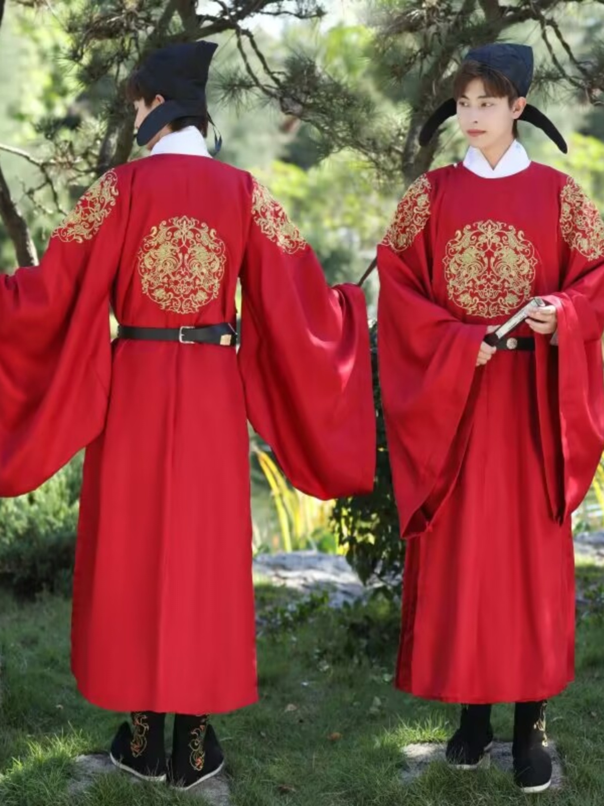 Hanfu men's wedding uniform, round necked robe, Tang style, Song style, Ming style, Spring and Autumn wine, red Tang style official attire, host, Chinese style