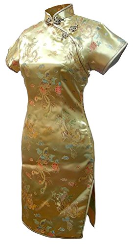 Sponsored Ad 357Fairy Frauen VTG Gold Dragon Mini Chinesische Party Kleid Cheongsam Größe