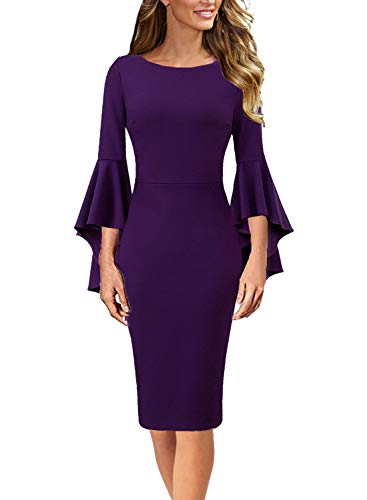 Anúncio patrocinado - VFSHOW Womens Ruffle Bell Mangas Negócio Cocktail Party Bodycon Lápis Bainha Vestido